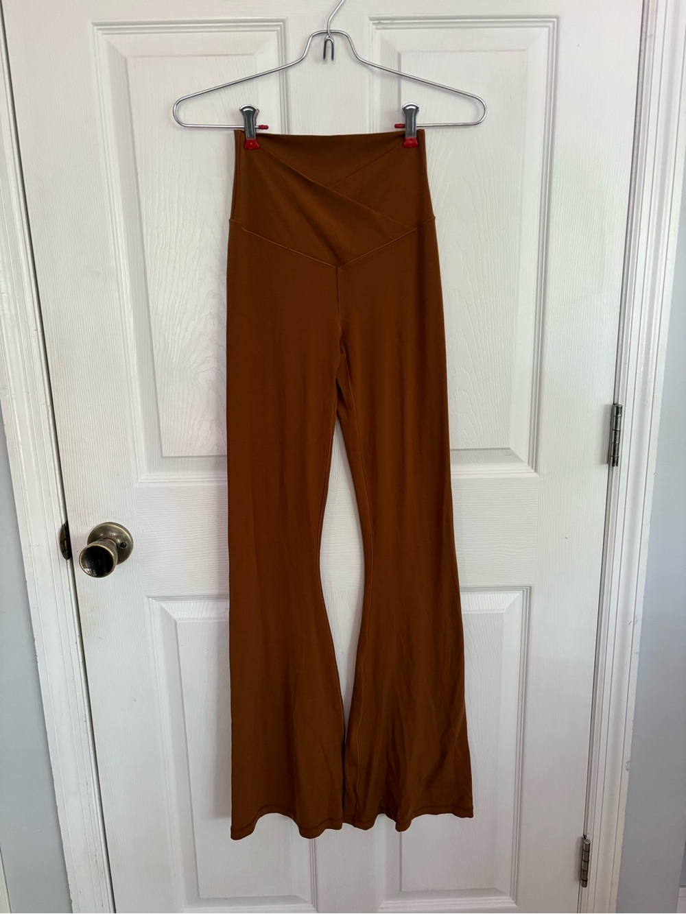 aerie Flared Crossover-Waist Pants orangey brown